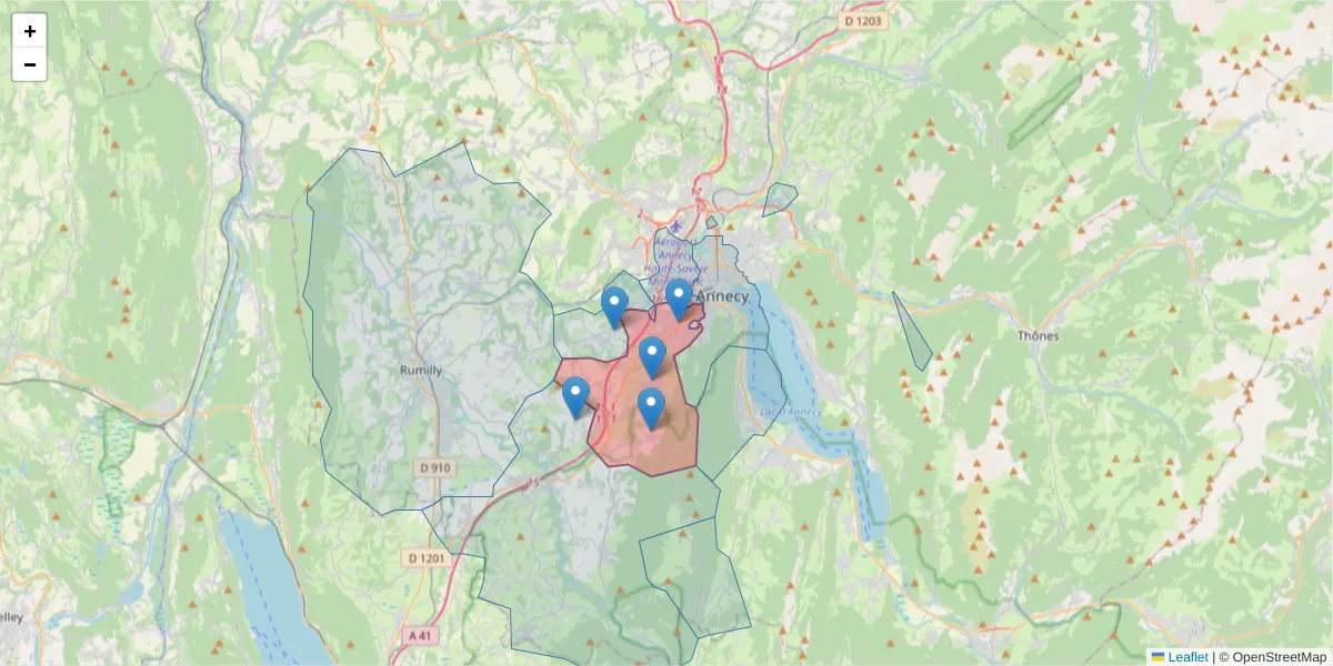 Carte de la zone du code postal  et des codes postaux voisins en France