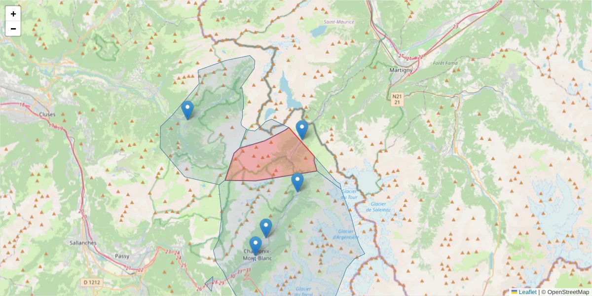 Carte de la zone du code postal  et des codes postaux voisins en France