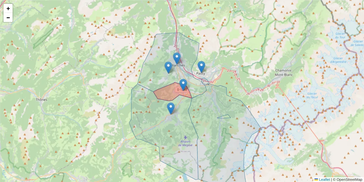 Carte de la zone du code postal  et des codes postaux voisins en France