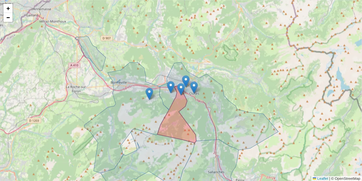 Carte de la zone du code postal  et des codes postaux voisins en France