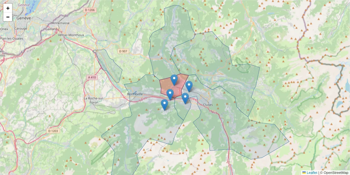 Carte de la zone du code postal  et des codes postaux voisins en France