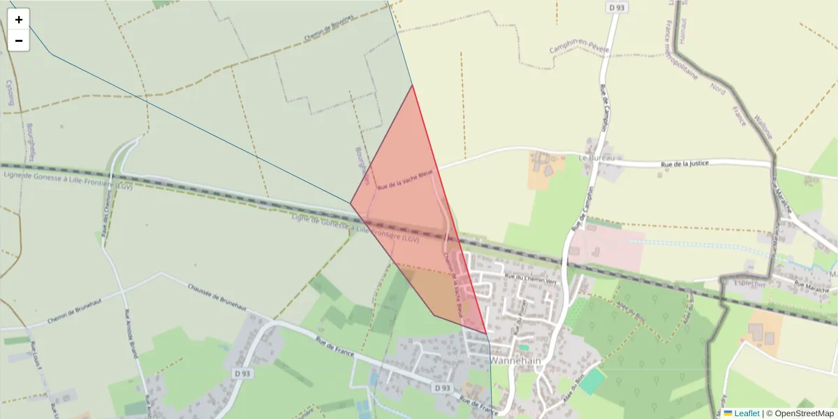 Carte de la zone du code postal  et des codes postaux voisins en France