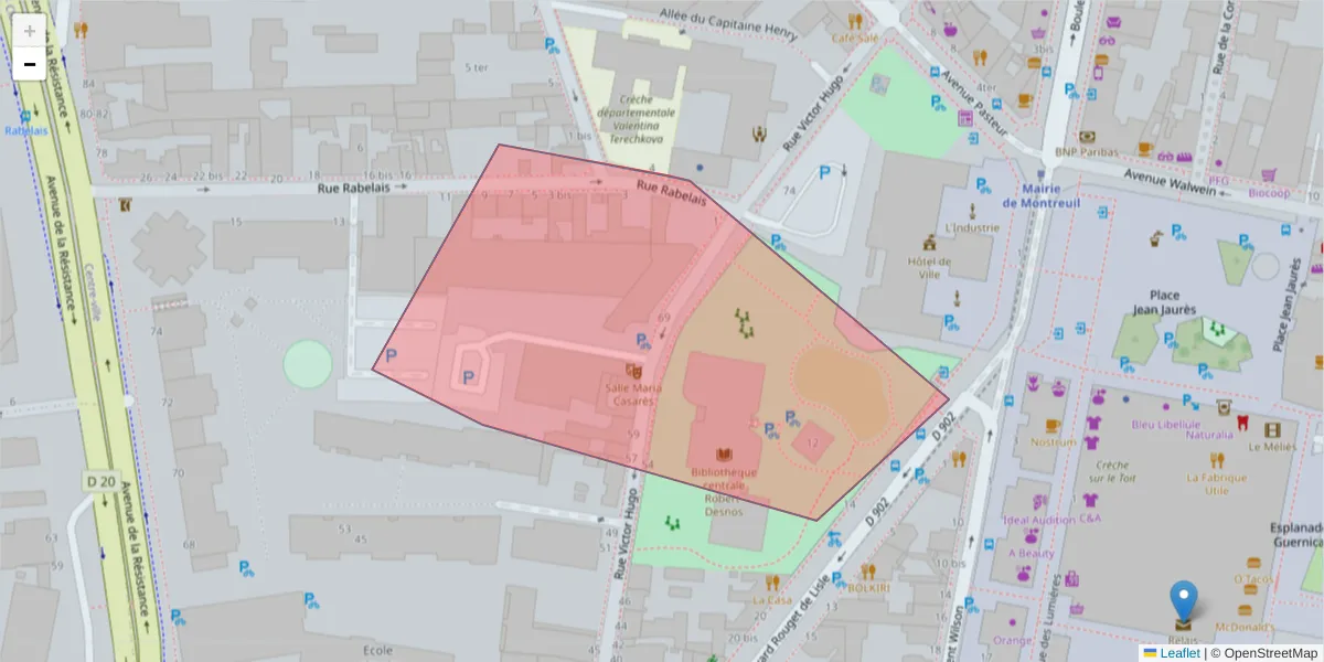 Carte de la zone du code postal  et des codes postaux voisins en France