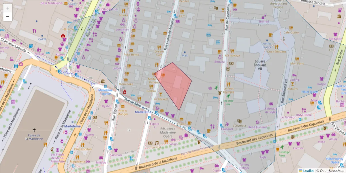 Carte de la zone du code postal  et des codes postaux voisins en France