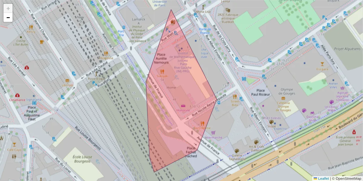 Carte de la zone du code postal  et des codes postaux voisins en France