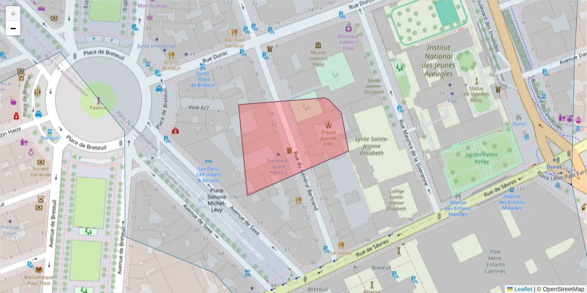 Carte de la zone du code postal  et des codes postaux voisins en France