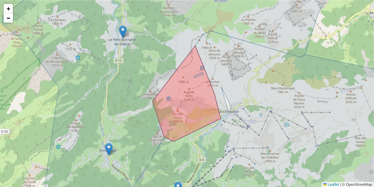 Carte de la zone du code postal  et des codes postaux voisins en France