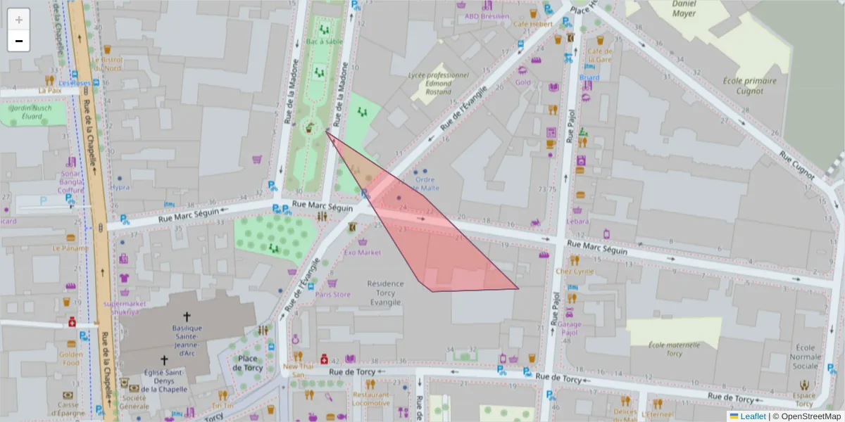 Carte de la zone du code postal  et des codes postaux voisins en France