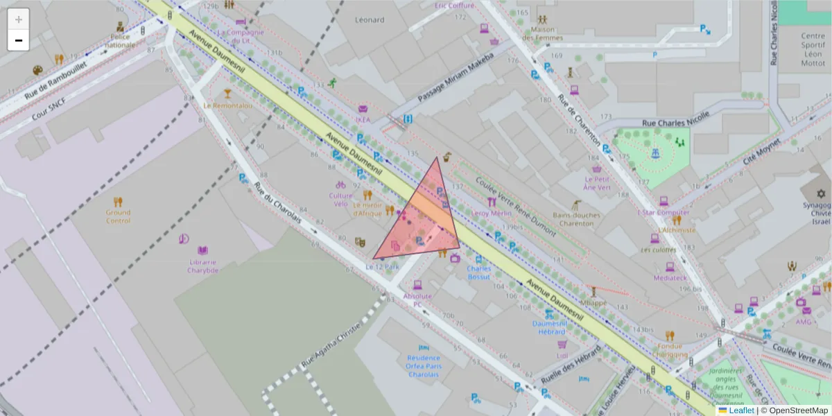 Carte de la zone du code postal  et des codes postaux voisins en France