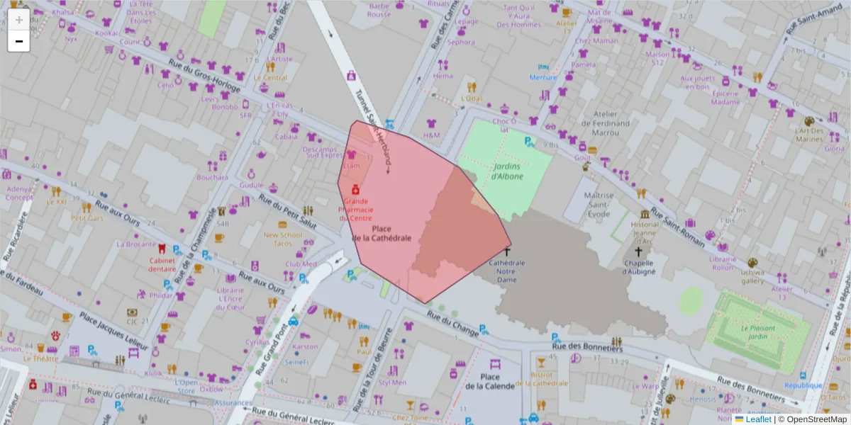 Carte de la zone du code postal  et des codes postaux voisins en France