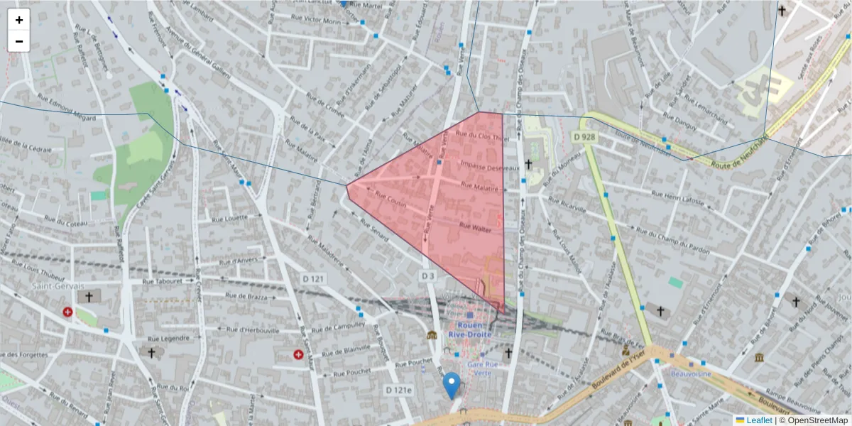 Carte de la zone du code postal  et des codes postaux voisins en France