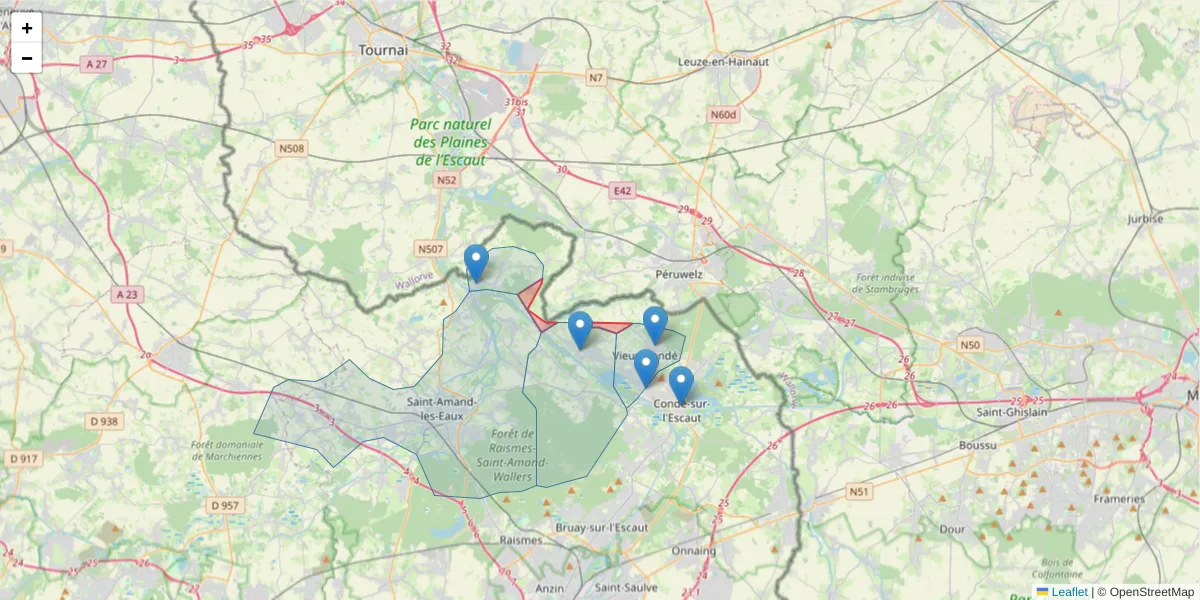 Carte de la zone du code postal  et des codes postaux voisins en France