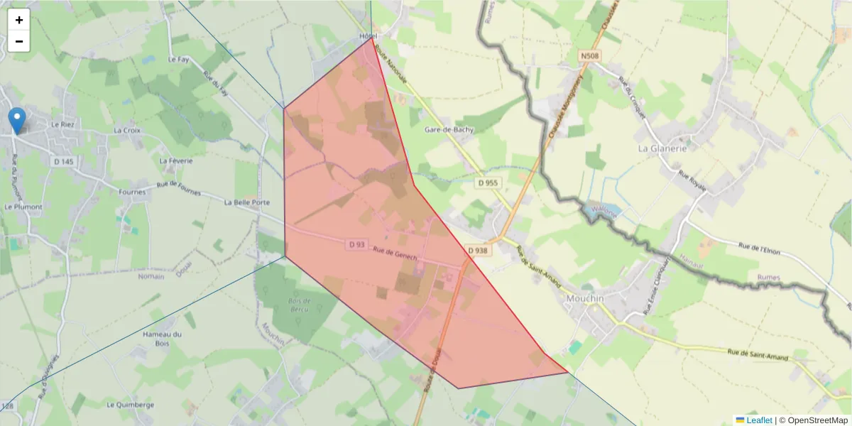 Carte de la zone du code postal  et des codes postaux voisins en France