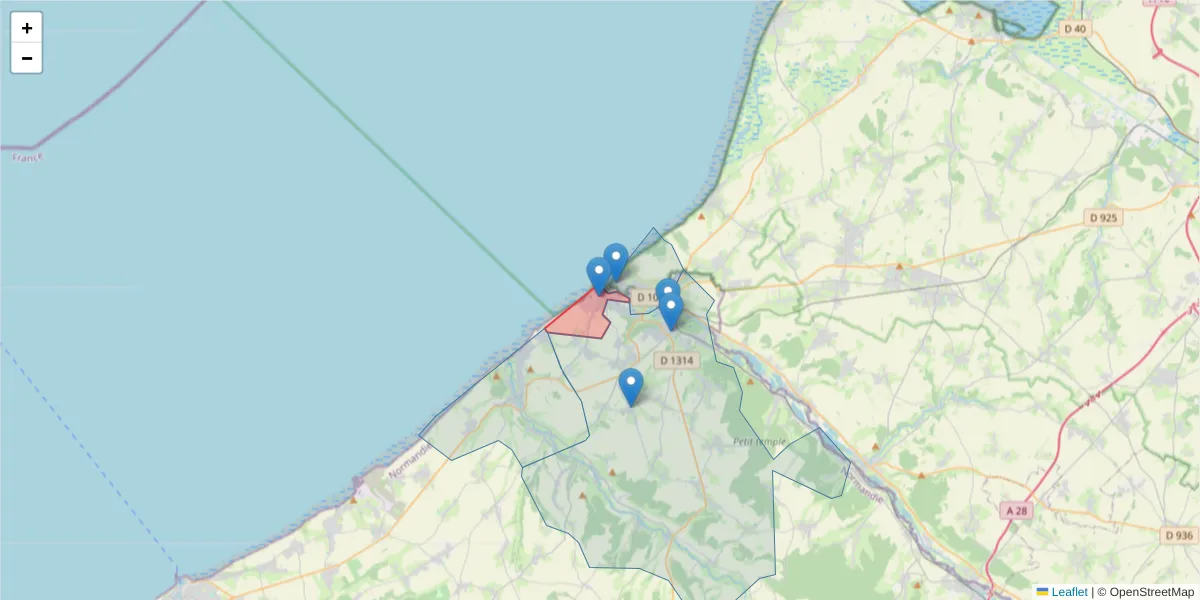 Carte de la zone du code postal  et des codes postaux voisins en France