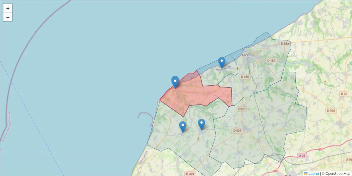 Carte de la zone du code postal  et des codes postaux voisins en France