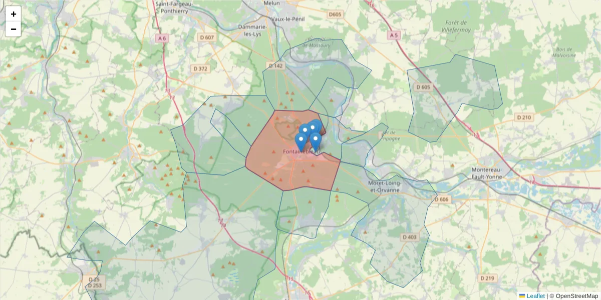 Carte de la zone du code postal  et des codes postaux voisins en France