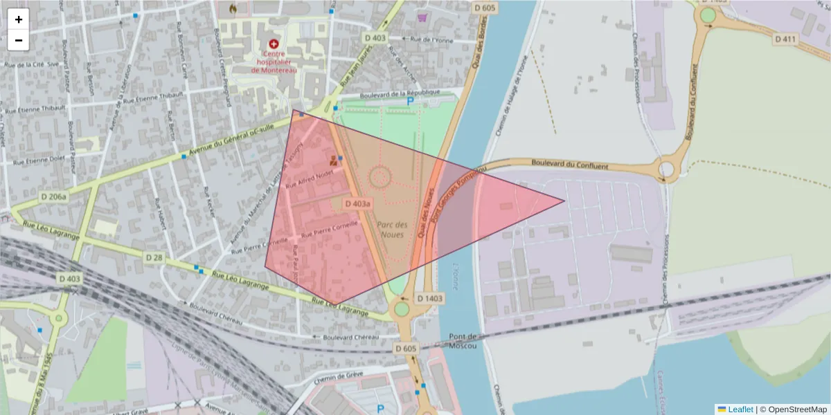 Carte de la zone du code postal  et des codes postaux voisins en France