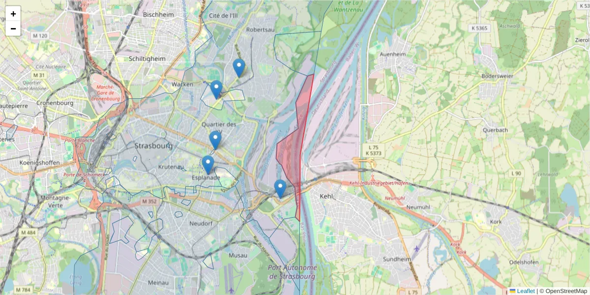 Carte de la zone du code postal  et des codes postaux voisins en France