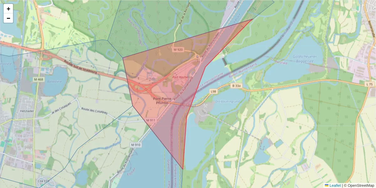 Carte de la zone du code postal  et des codes postaux voisins en France