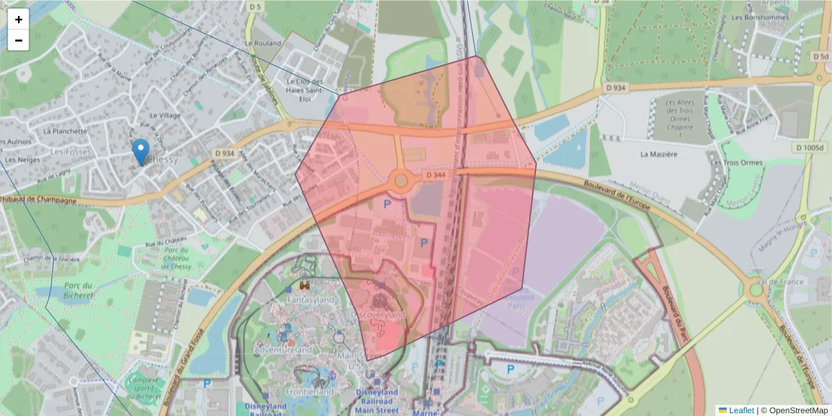 Carte de la zone du code postal  et des codes postaux voisins en France