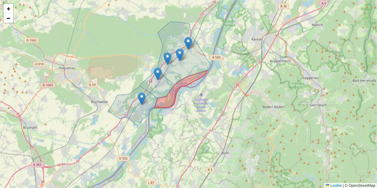 Carte de la zone du code postal  et des codes postaux voisins en France