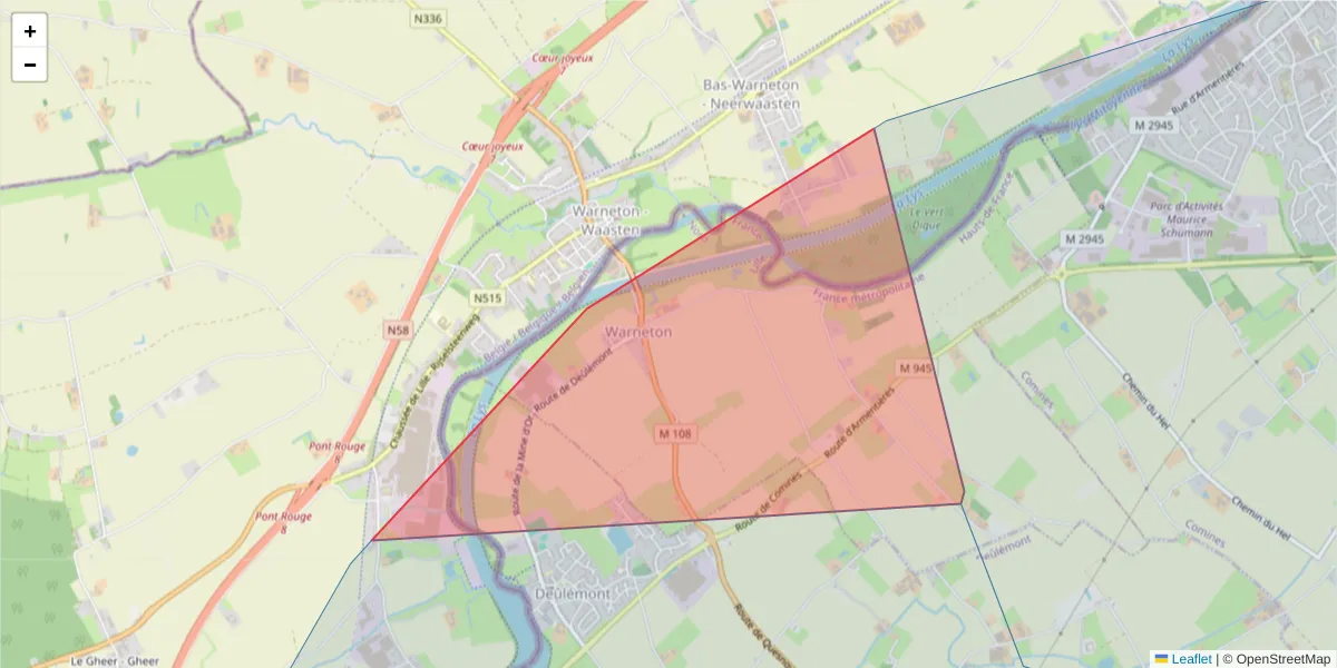 Carte de la zone du code postal  et des codes postaux voisins en France
