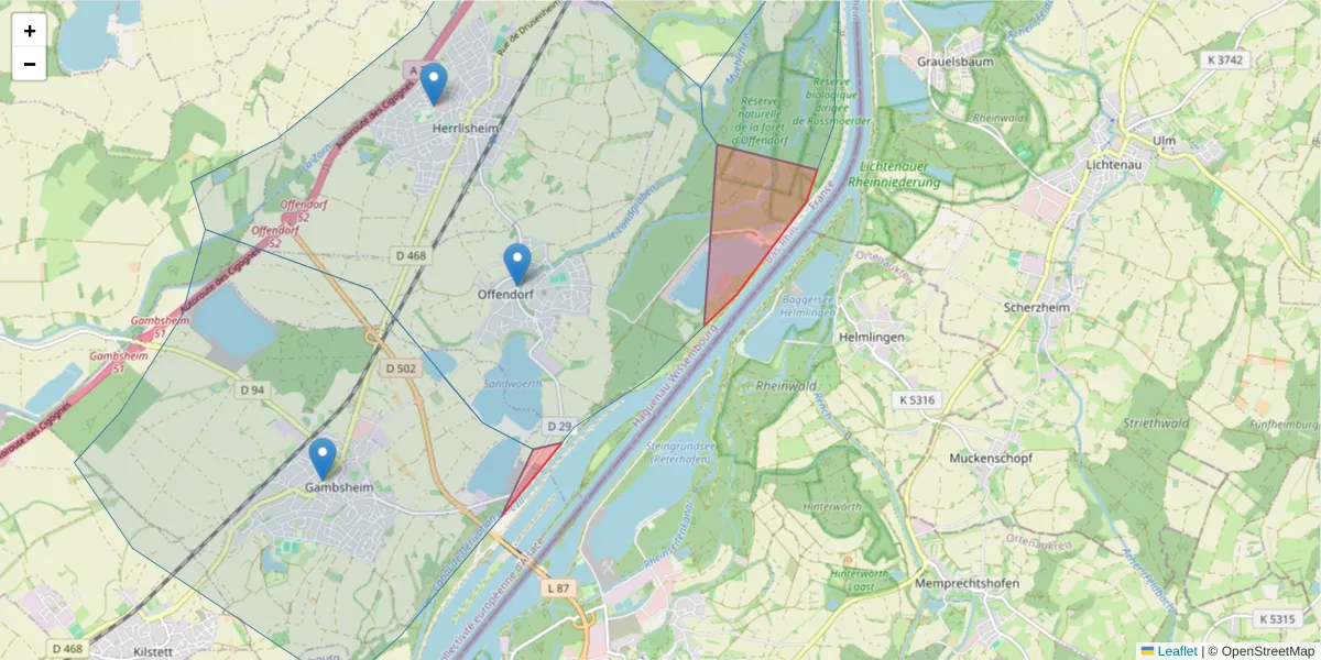 Carte de la zone du code postal  et des codes postaux voisins en France
