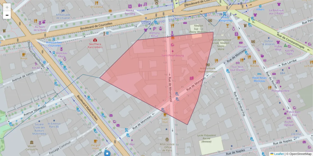 Carte de la zone du code postal  et des codes postaux voisins en France