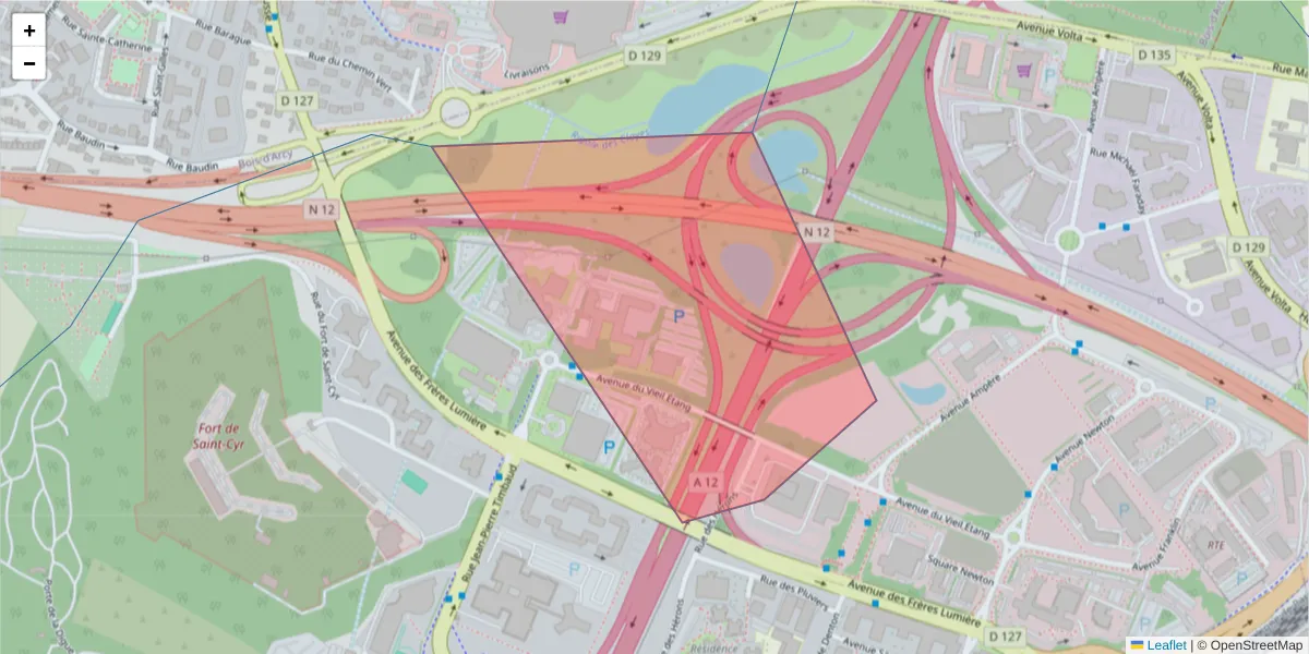 Carte de la zone du code postal  et des codes postaux voisins en France