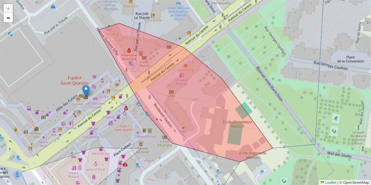 Carte de la zone du code postal  et des codes postaux voisins en France