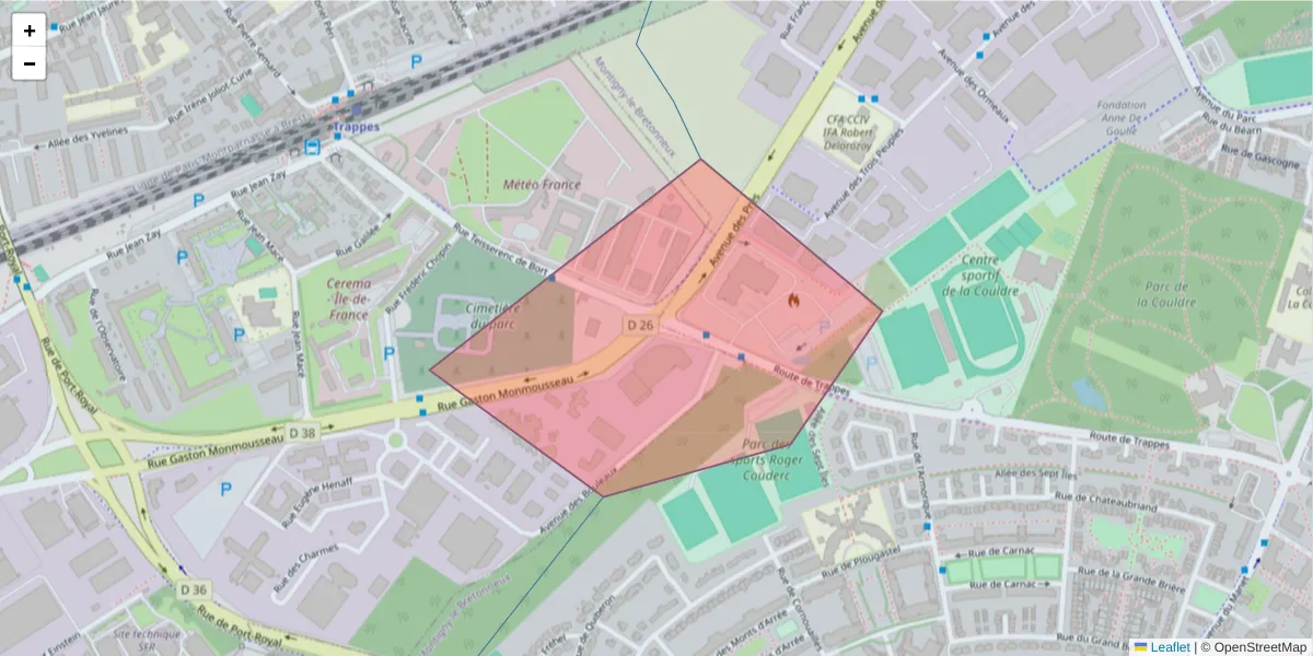 Carte de la zone du code postal  et des codes postaux voisins en France