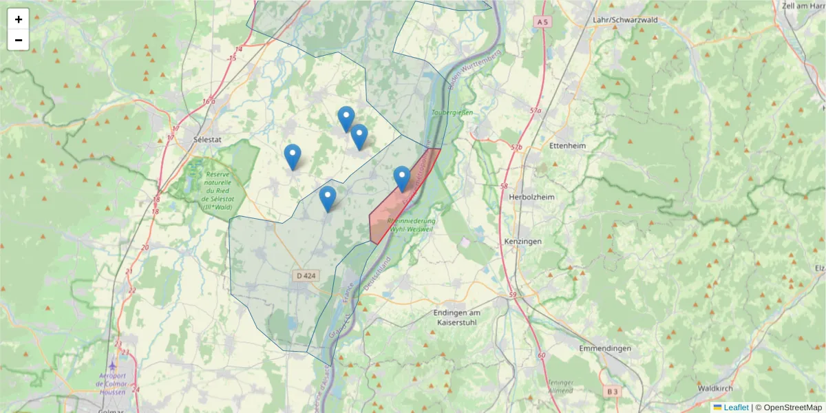 Carte de la zone du code postal  et des codes postaux voisins en France
