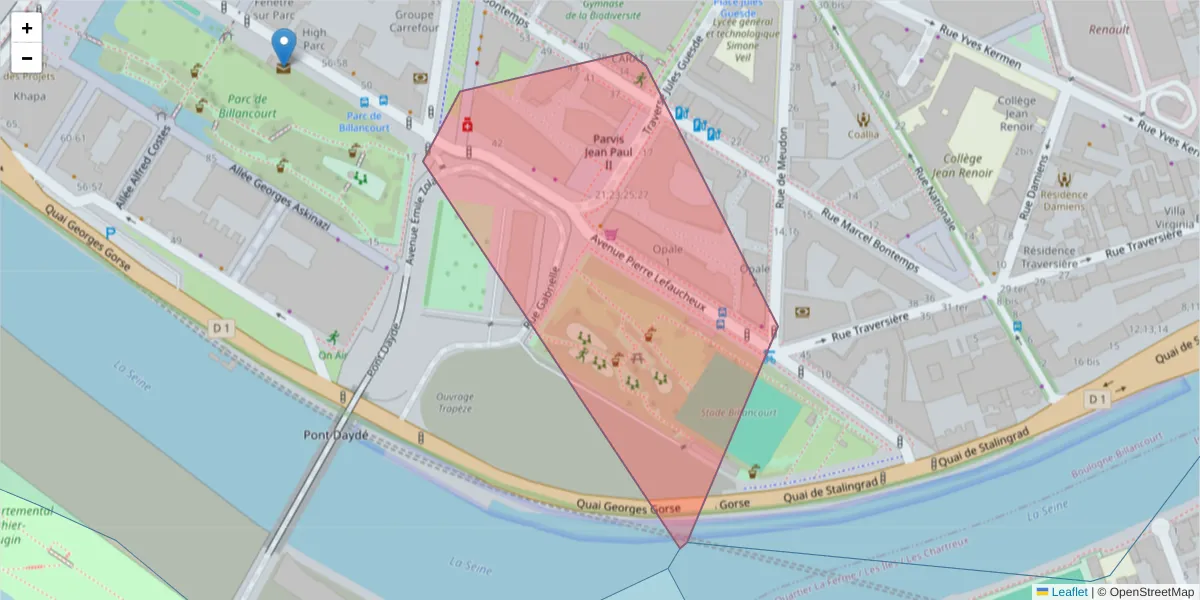 Carte de la zone du code postal  et des codes postaux voisins en France