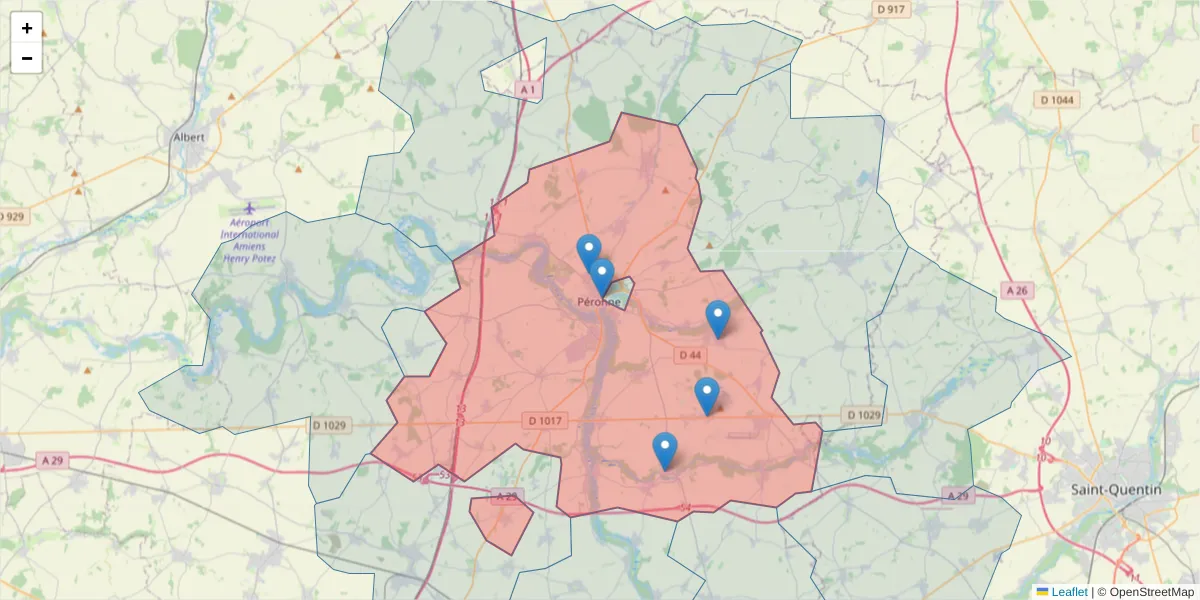 Carte de la zone du code postal  et des codes postaux voisins en France