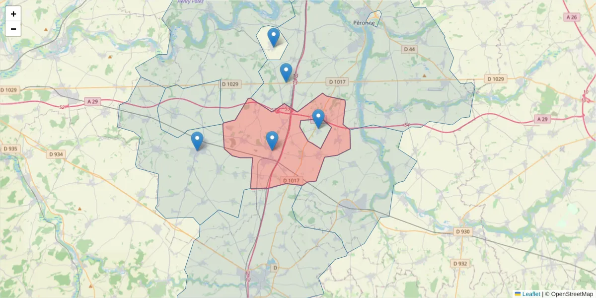 Carte de la zone du code postal  et des codes postaux voisins en France