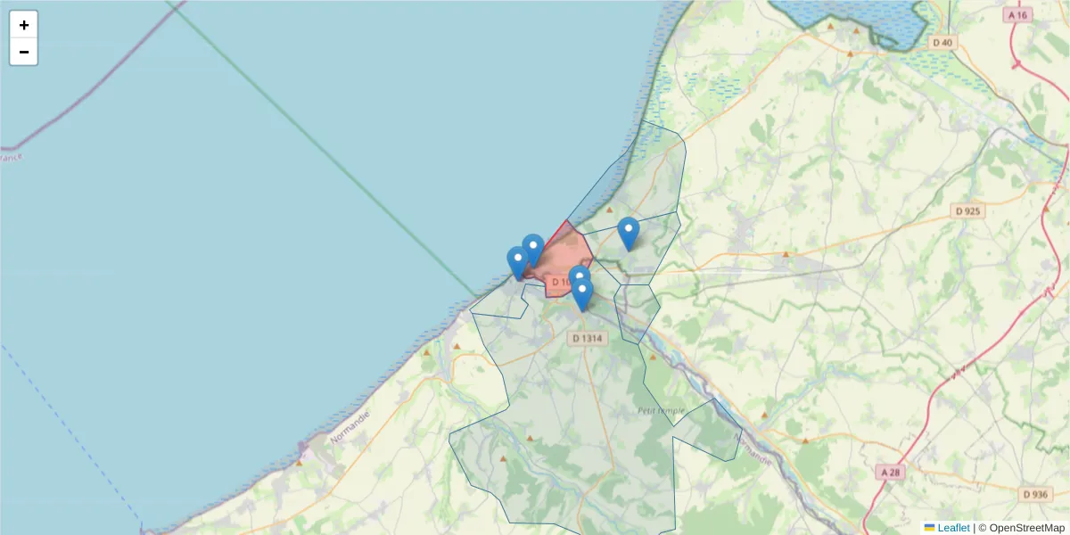 Carte de la zone du code postal  et des codes postaux voisins en France