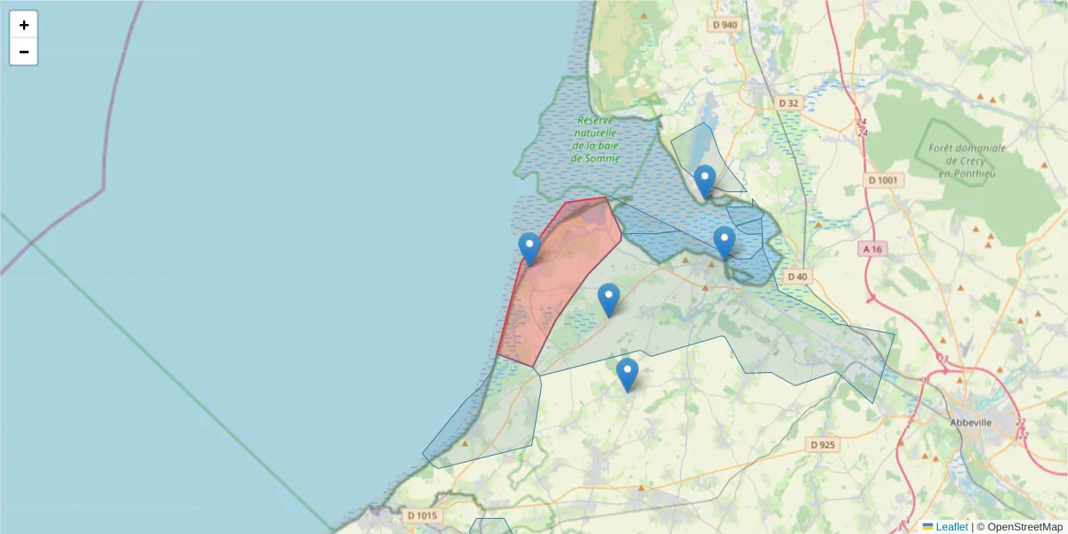 Carte de la zone du code postal  et des codes postaux voisins en France