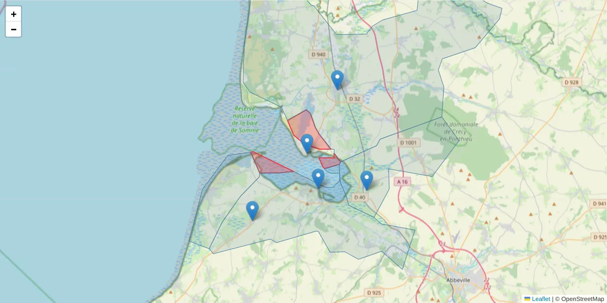 Carte de la zone du code postal  et des codes postaux voisins en France