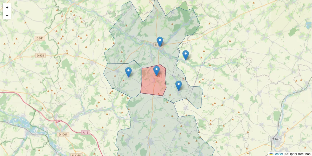 Carte de la zone du code postal  et des codes postaux voisins en France