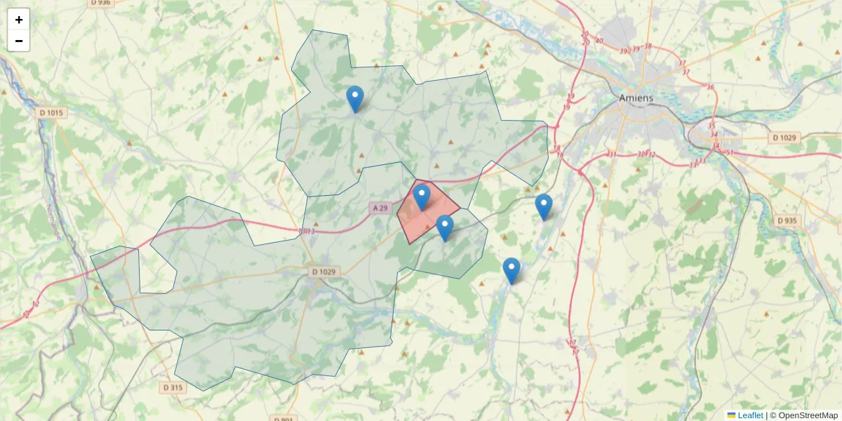 Carte de la zone du code postal  et des codes postaux voisins en France