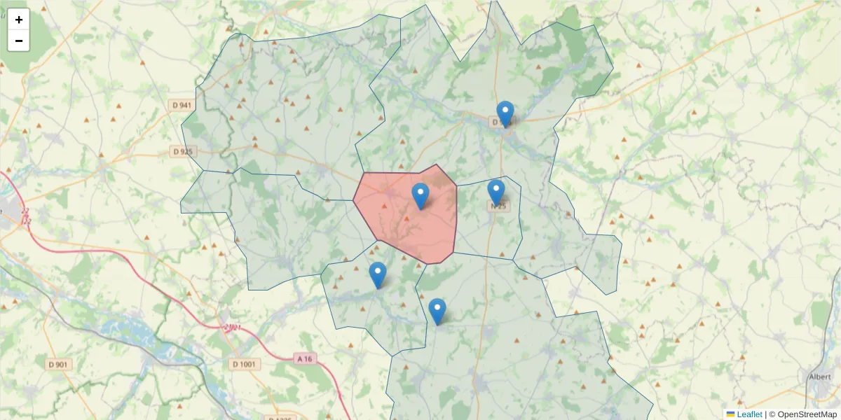 Carte de la zone du code postal  et des codes postaux voisins en France