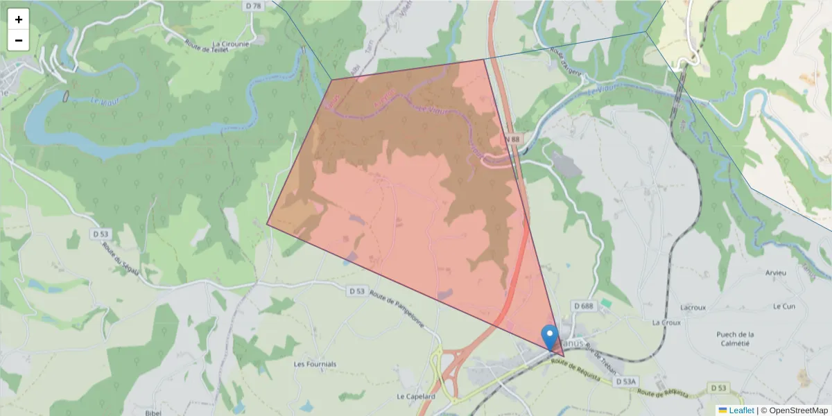 Carte de la zone du code postal  et des codes postaux voisins en France