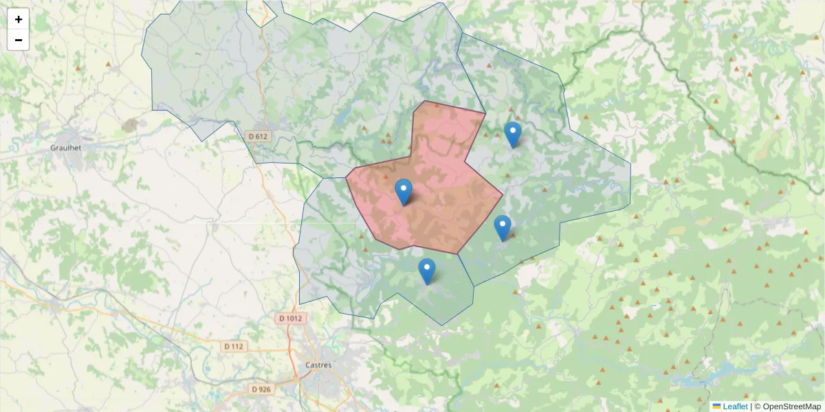 Carte de la zone du code postal  et des codes postaux voisins en France