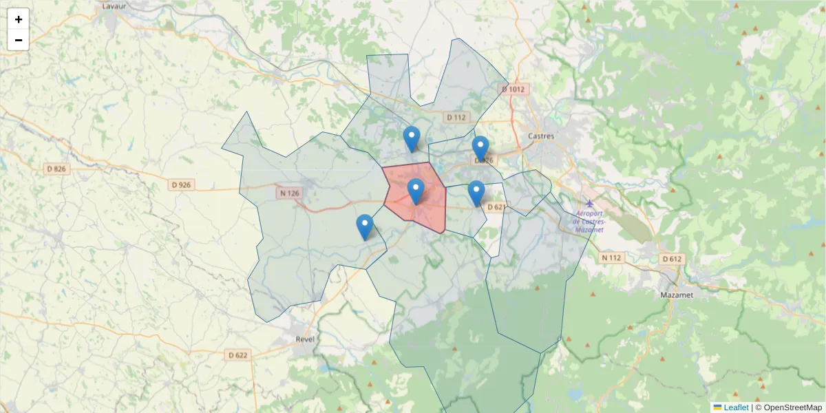 Carte de la zone du code postal  et des codes postaux voisins en France