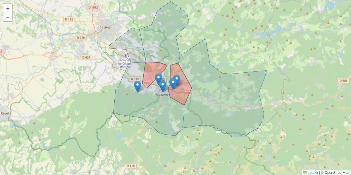 Carte de la zone du code postal  et des codes postaux voisins en France
