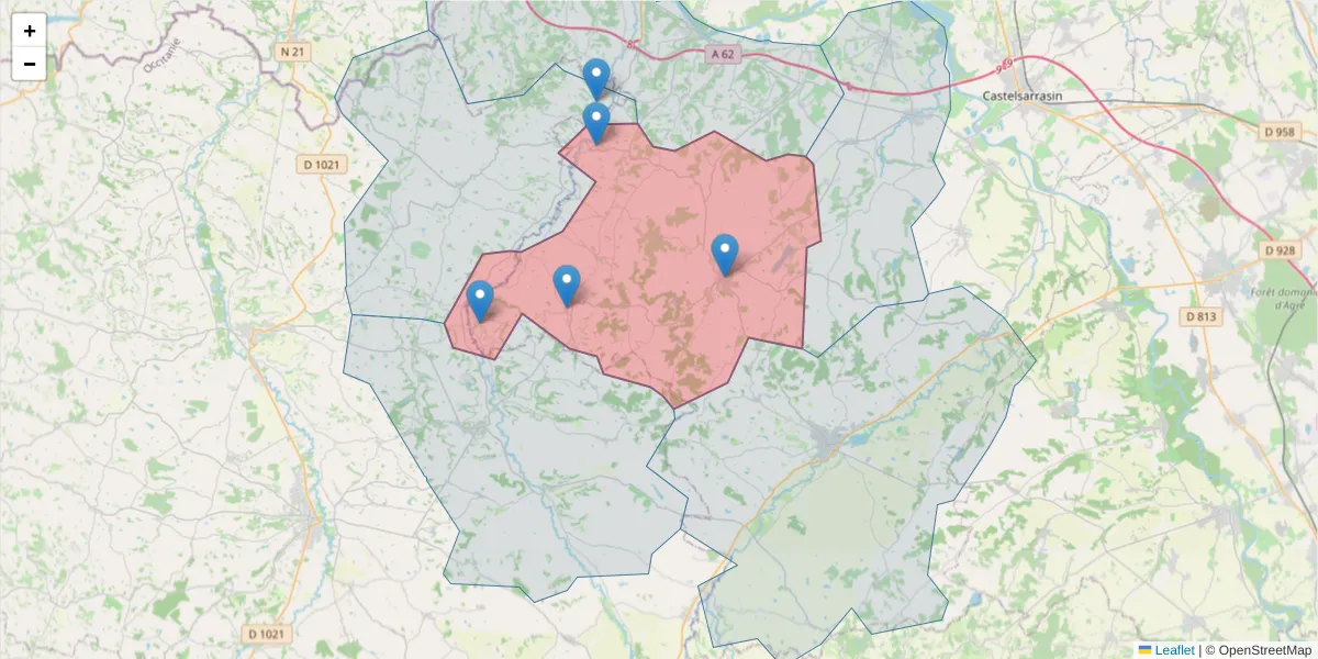 Carte de la zone du code postal  et des codes postaux voisins en France