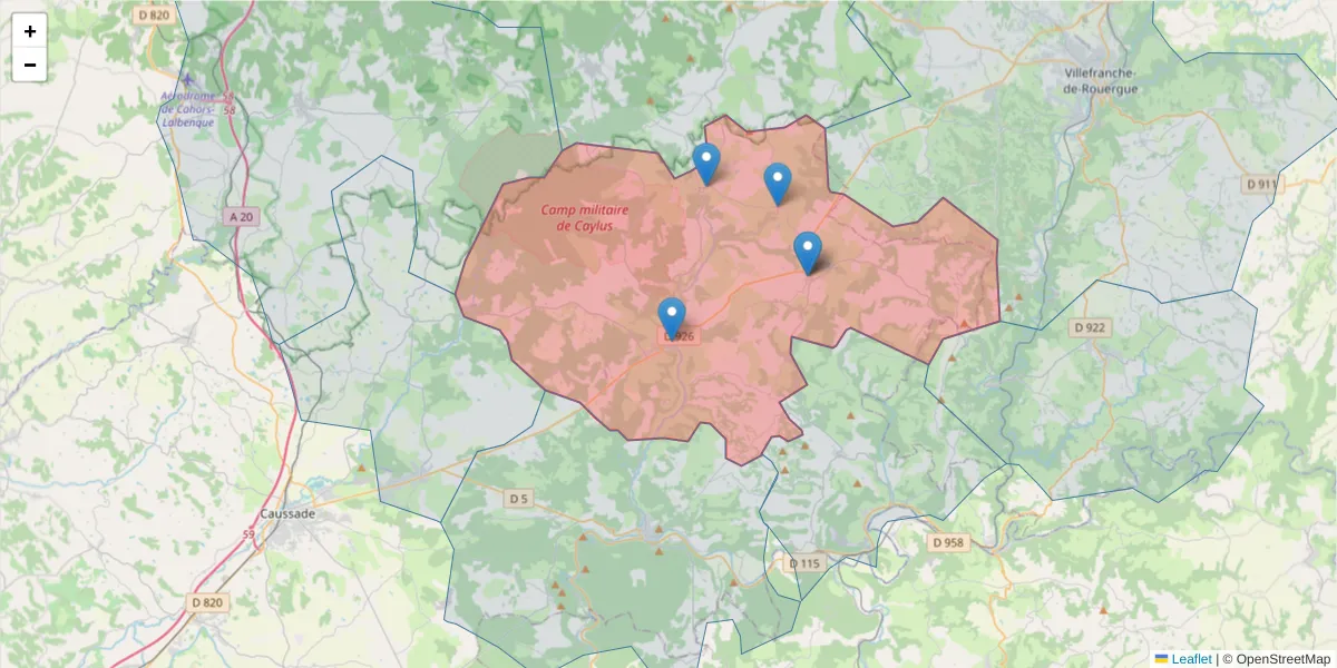 Carte de la zone du code postal  et des codes postaux voisins en France