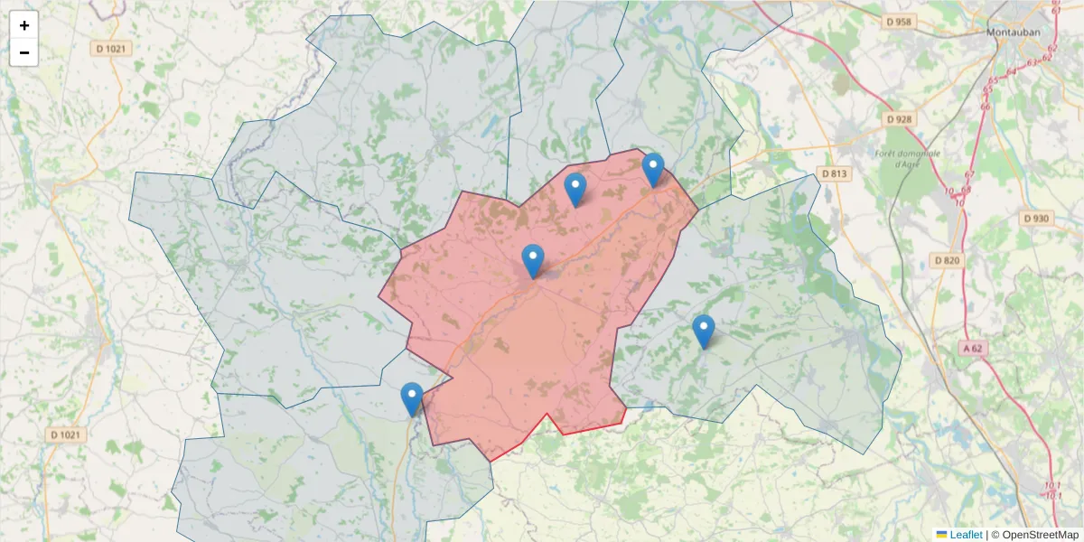 Carte de la zone du code postal  et des codes postaux voisins en France