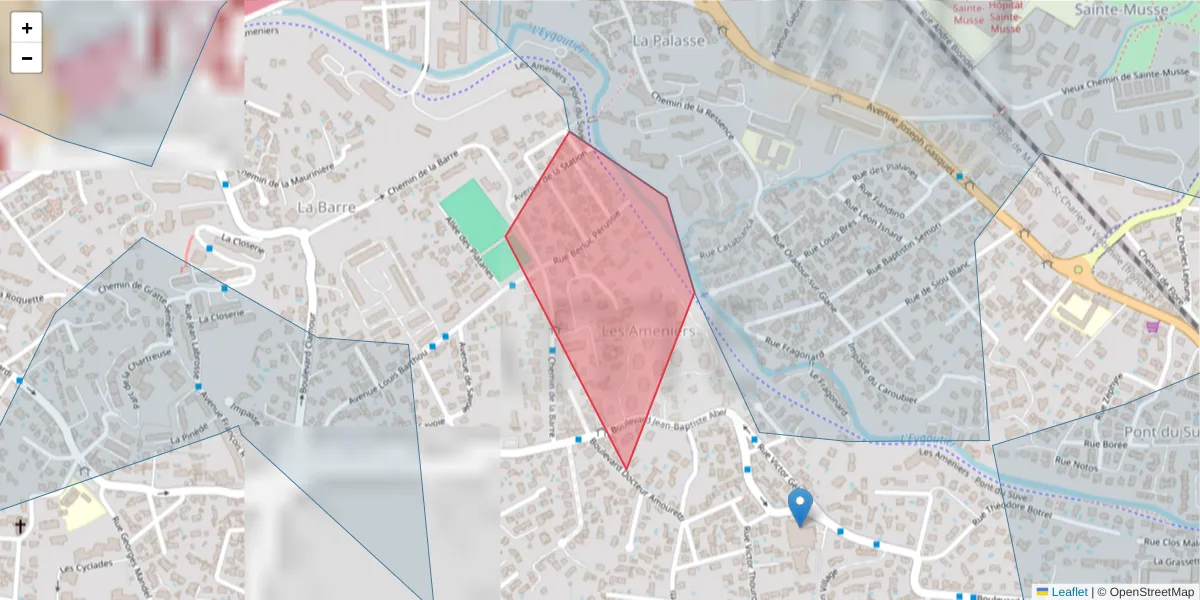 Carte de la zone du code postal  et des codes postaux voisins en France