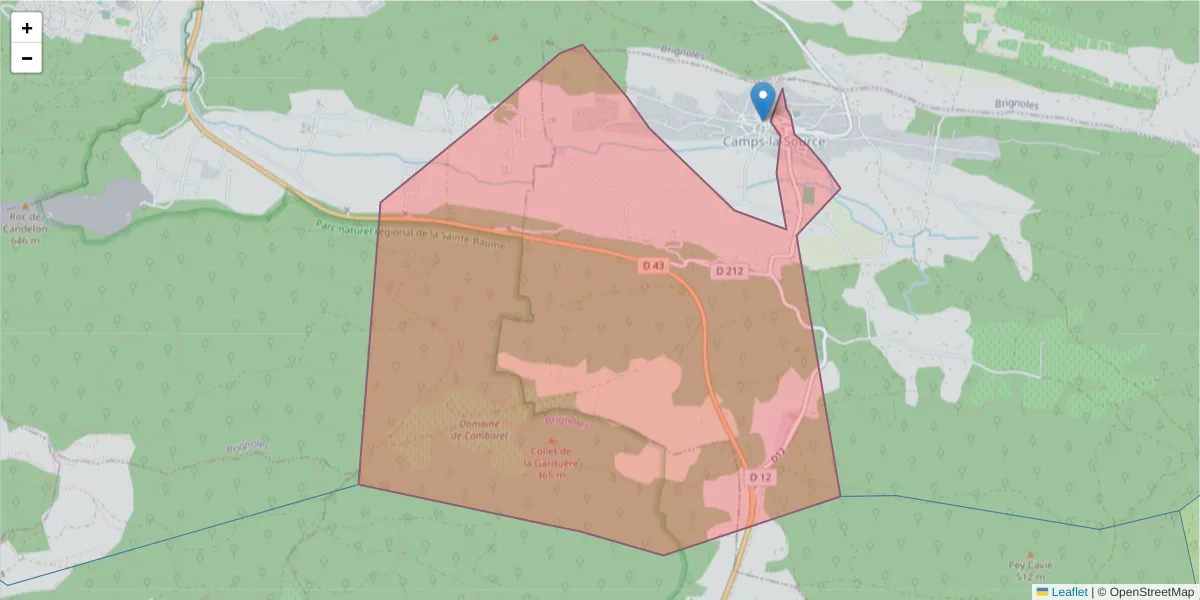 Carte de la zone du code postal  et des codes postaux voisins en France
